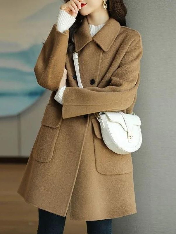 Wool Coat Peacoat - Stylish Mid-Length Woolen Coat Korean Style