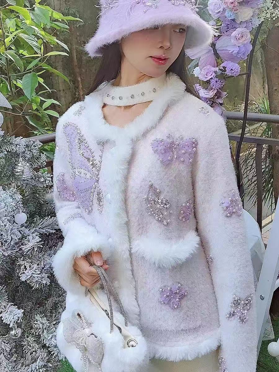 Luxury Style Pearls Beads Stit - Wool Coat Peacoat recension och pris