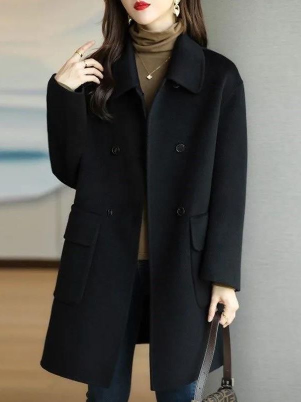 Stylish Mid-Length Woolen Coat - Wool Coat Peacoat recension och pris
