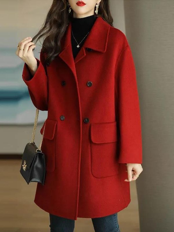 Stylish Mid-Length Woolen Coat - Wool Coat Peacoat recension och pris