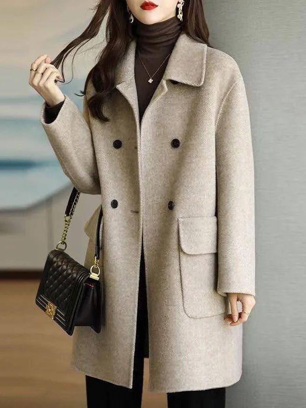 Stylish Mid-Length Woolen Coat - Wool Coat Peacoat recension och pris