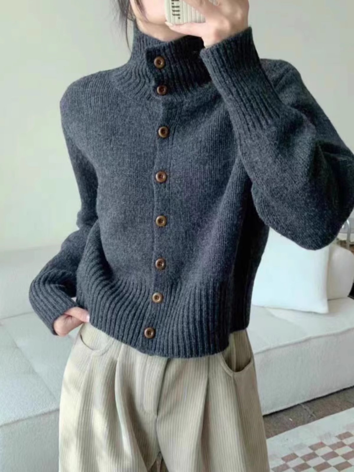 French new turtleneck short ca - Wool Coat Peacoat recension och pris